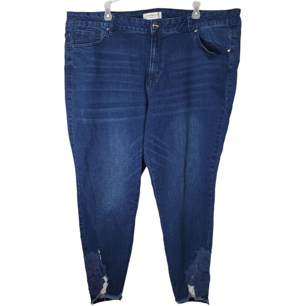 Lane Bryant Dark Blue Skinny Jeans with Lace Hem